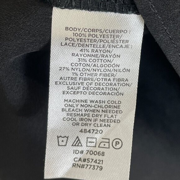 Ann Taylor Womens Large Tall Black Lace Yoke Long Sleeve Blouse Front Neck Tie - Picture 5 of 12